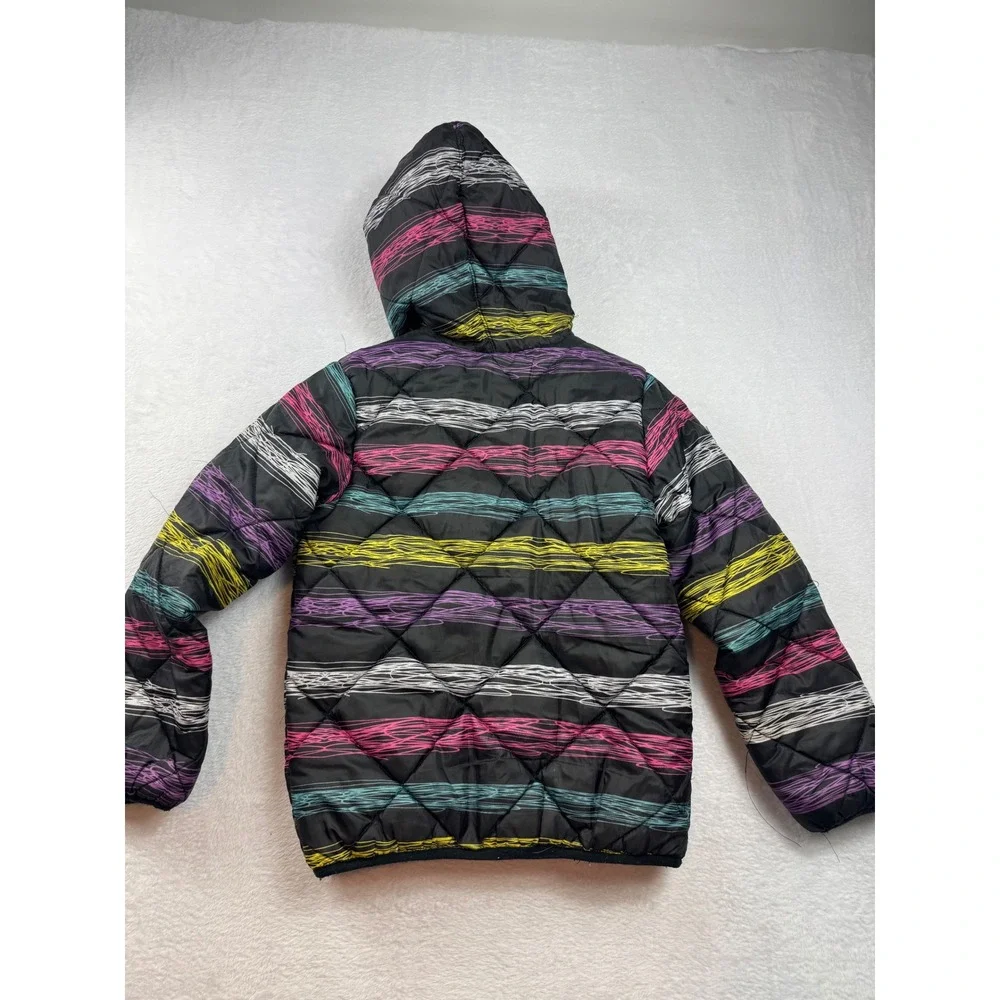 Nike Girls Puffer Jacket Scribble Stripe Quilted Hooded Coat Size M 10-12